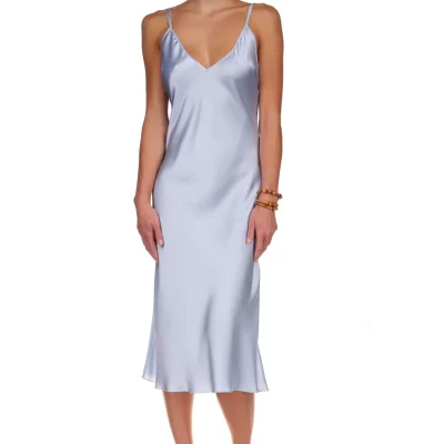 DANNIJO Solid | Midi*Blue Breeze Deep V Multi Strap Midi Slip Dress