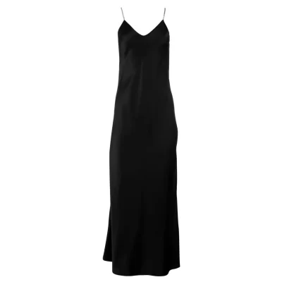 DANNIJO Solid | Long*Noir Crystal Strap Long Silk Slip Dress